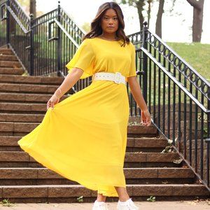 Yellow Pleated Maxi Dress